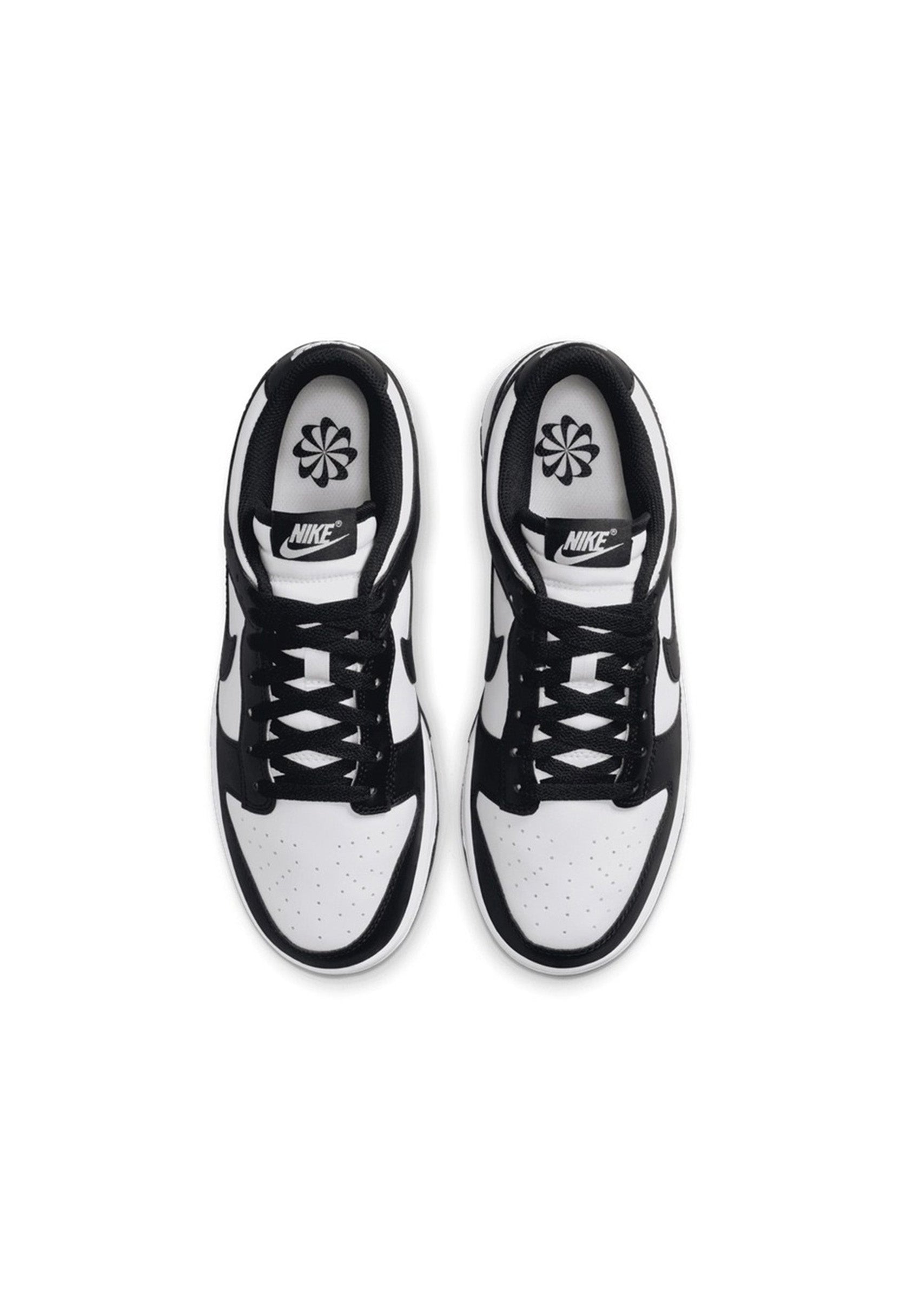 Top view of Nike Dunk Low Next Nature sneakers showing the iconic Panda black and white colorway.