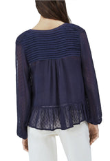 Back view of the navy Pepe Jeans ARVANA blouse showing textured upper panel and relaxed fit.