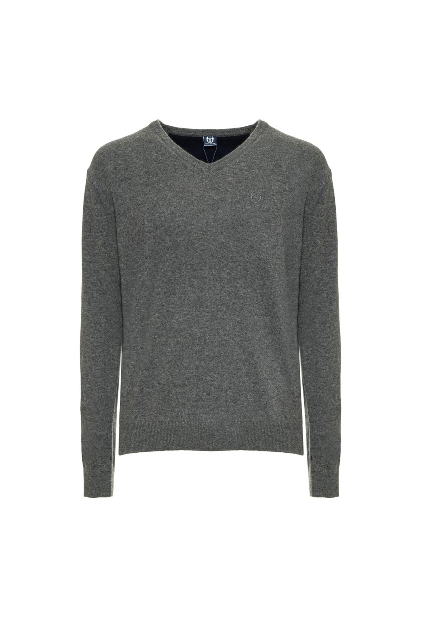 Sergio Tacchini royal blue wool V-neck sweater, flat lay view.