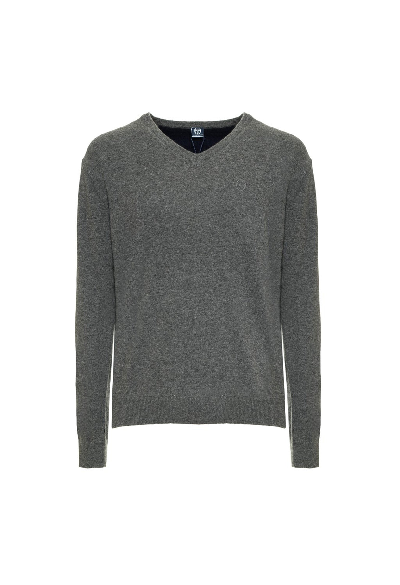 Sergio Tacchini royal blue wool V-neck sweater, flat lay view.
