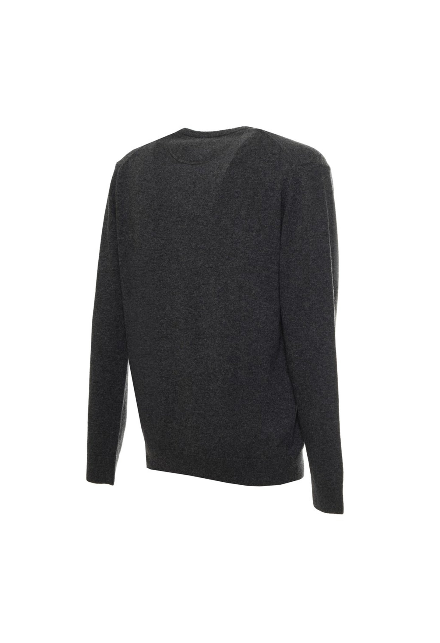 Sergio Tacchini charcoal V-neck jumper, flat lay front view.