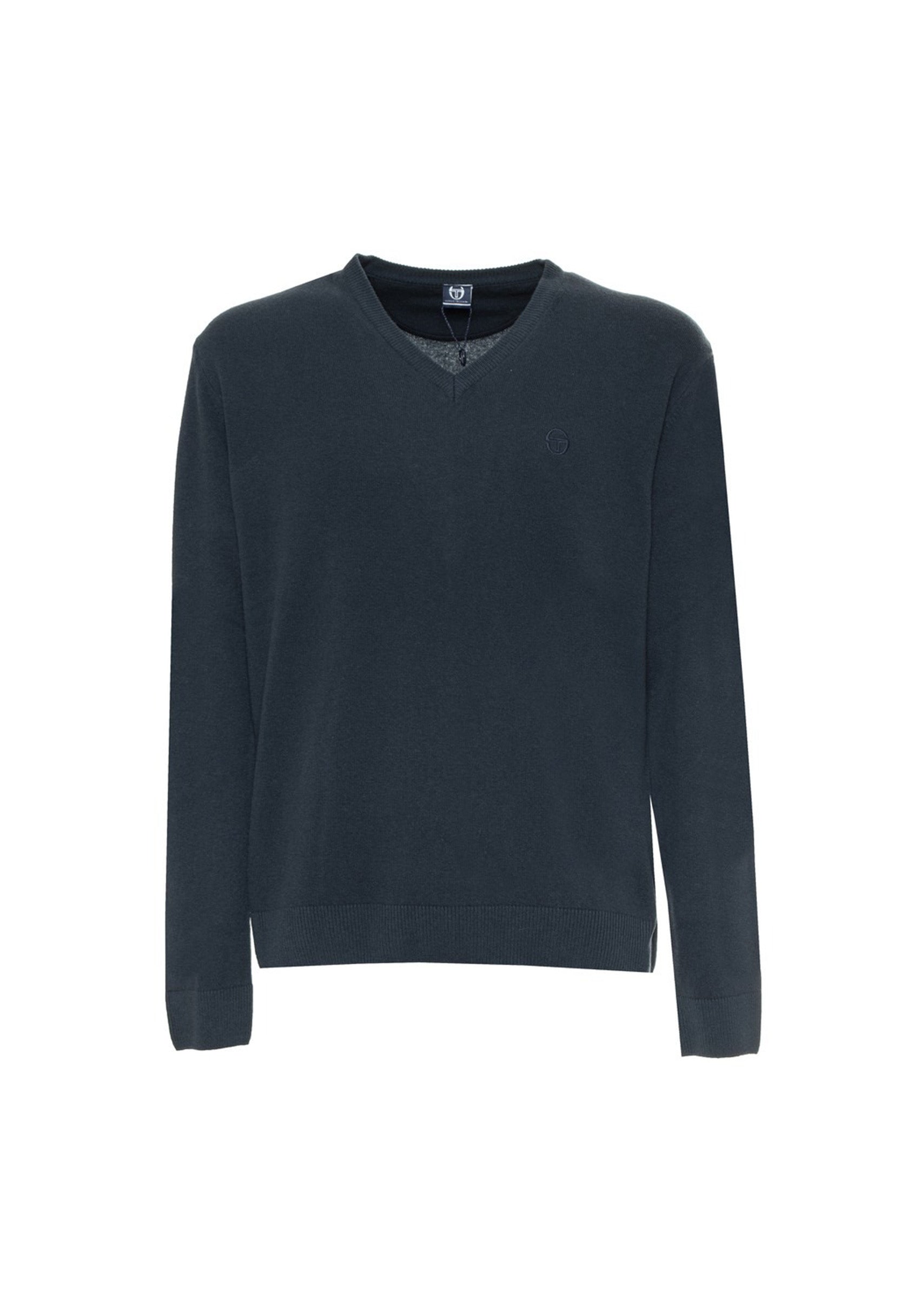 Sergio Tacchini dark grey wool V-neck sweater, flat lay view.
