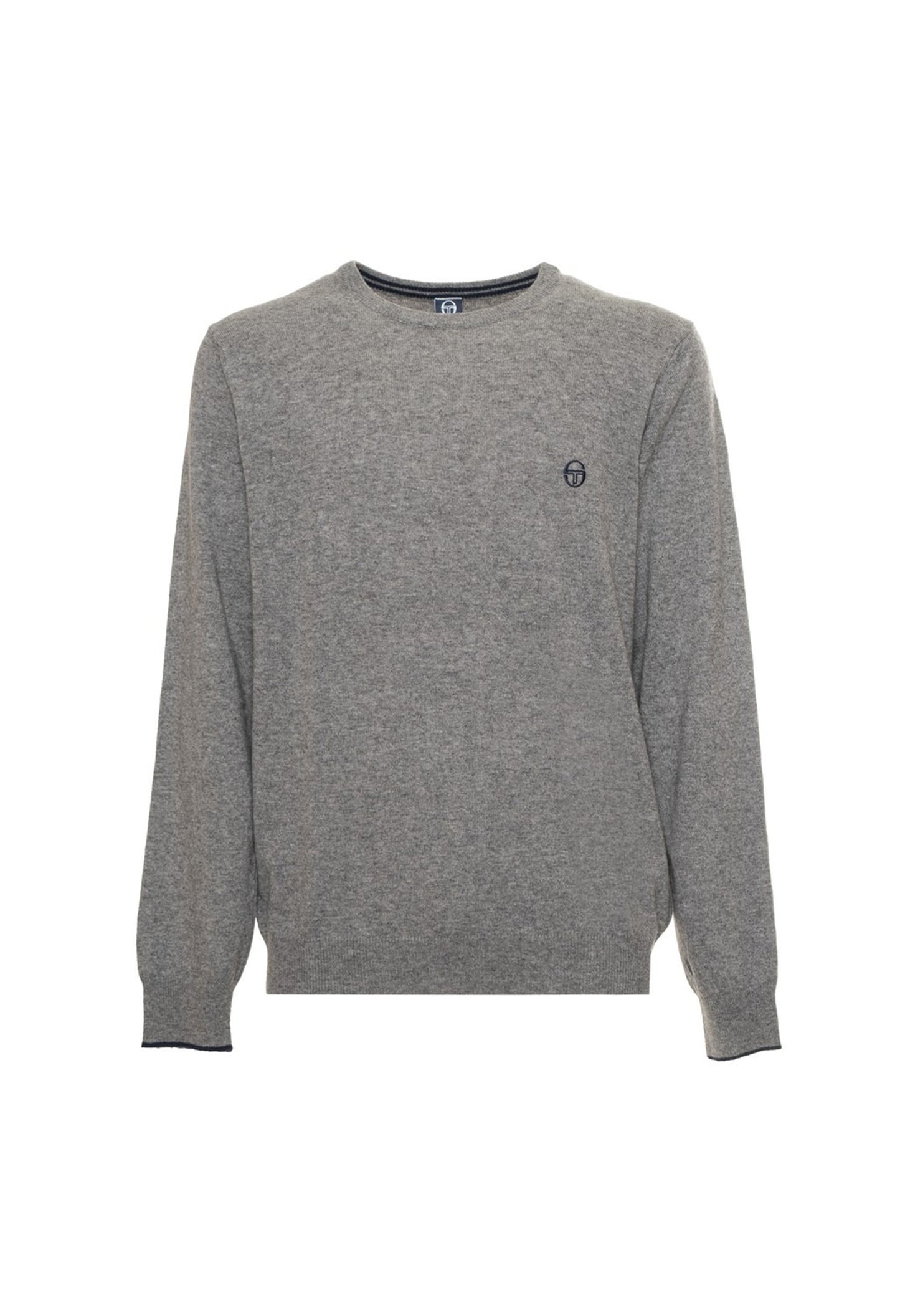 Sergio Tacchini men's fine knit jumper in grey, flat view.