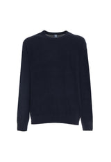 Sergio Tacchini navy blue 100% wool sweater, flat lay front view.