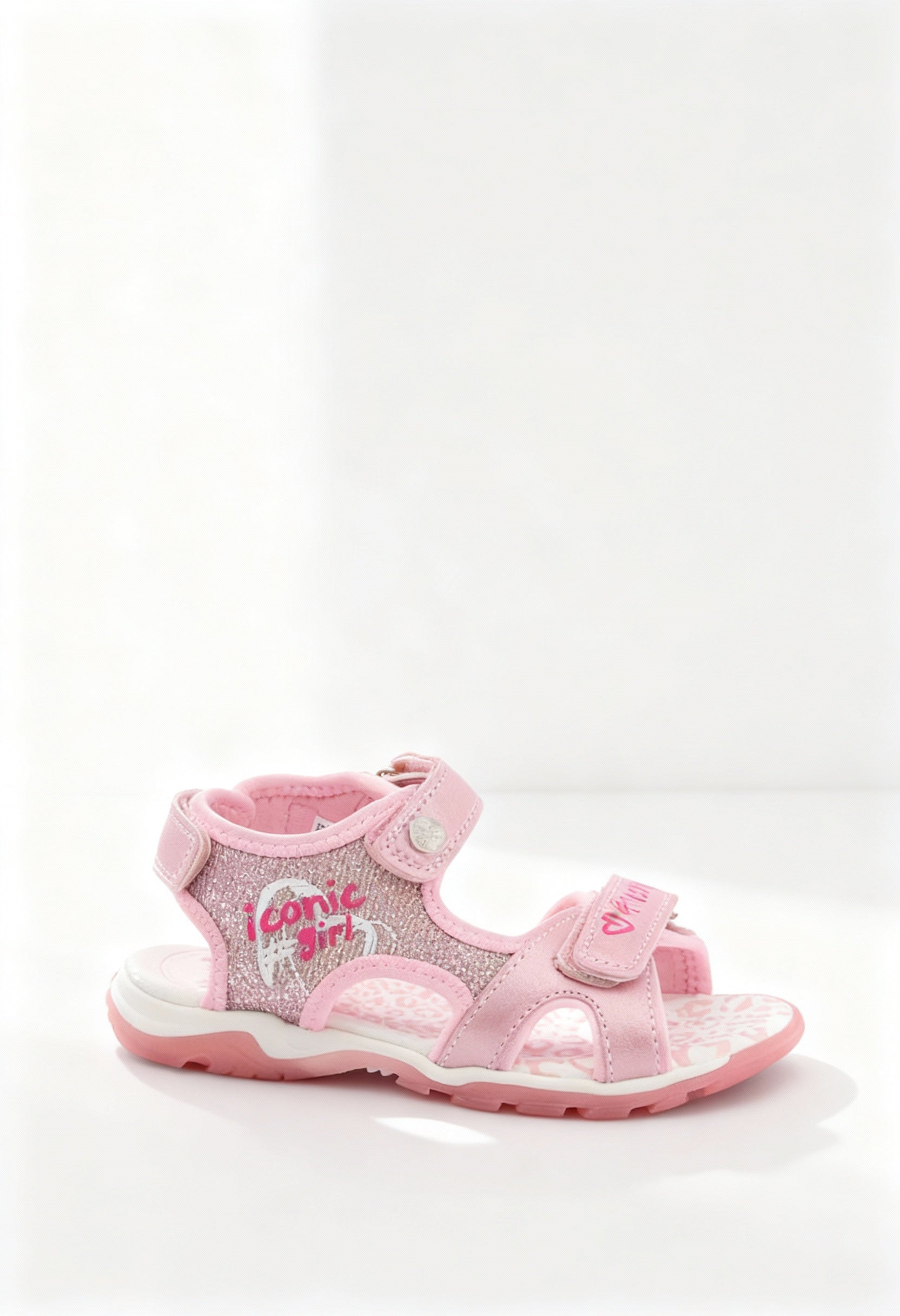 Shone 6015 kids' glitter sandals in pink, visible light-up feature on the sole.