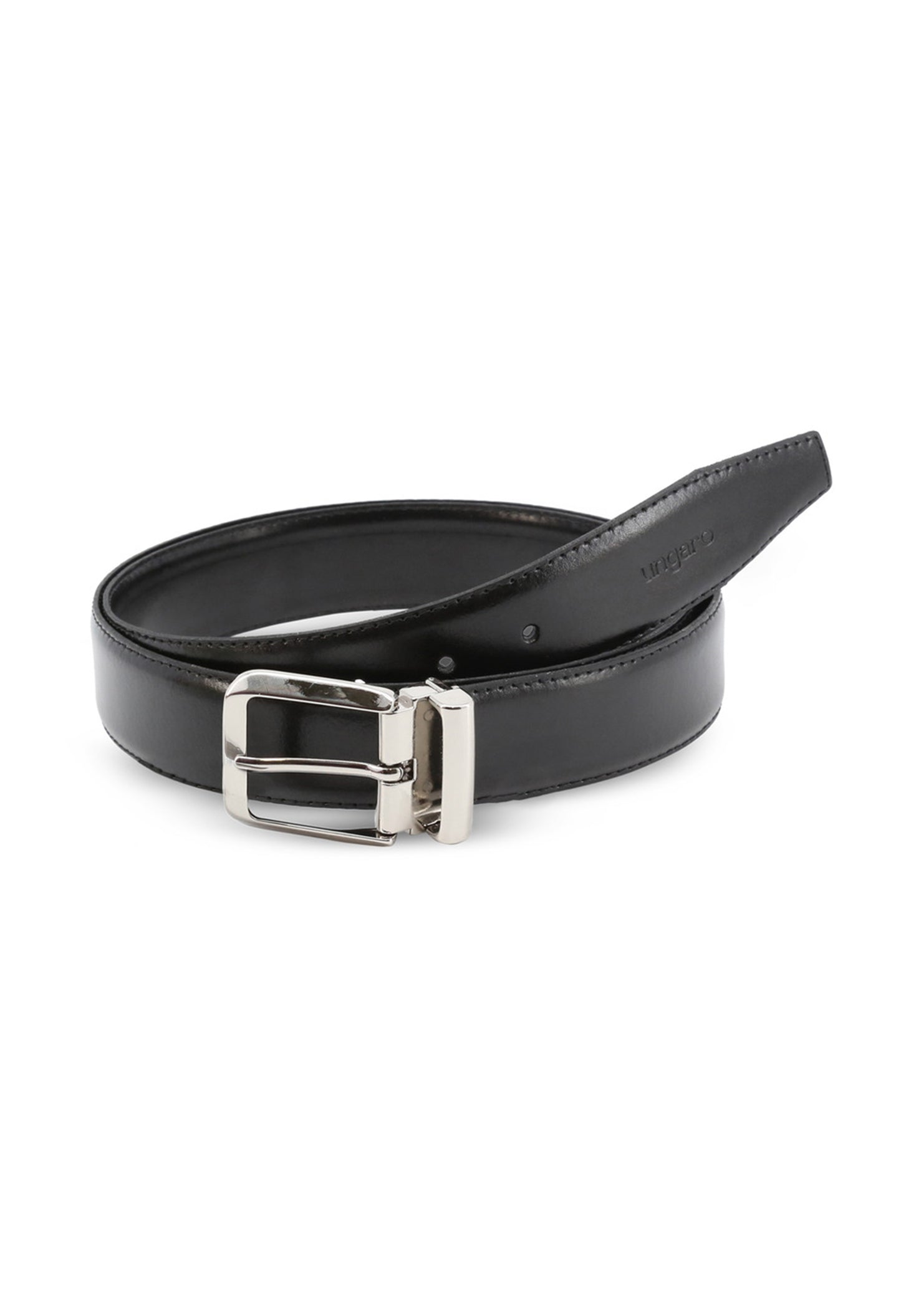 Ungaro Italian design reversible belt, showing the leather texture and buckle detail.