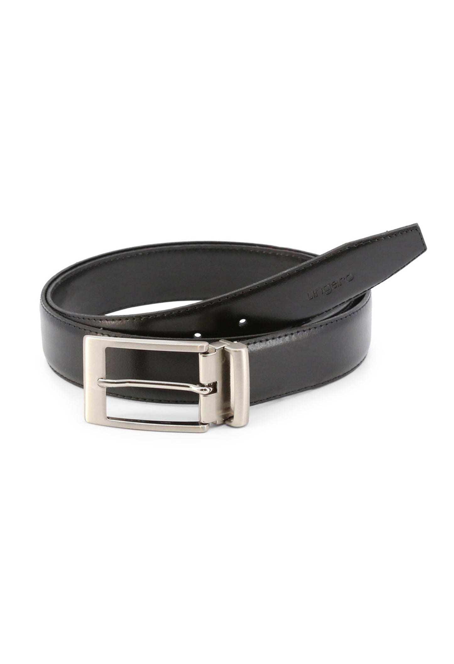 Ungaro UBLT000052 men's reversible leather belt in black/brown, adjustable silver buckle.