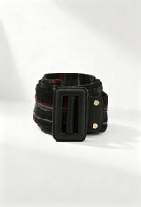 Studio view of the black tartan variation of the Valentino by Mario Valentino ALIEN-VCS2DO56T belt.