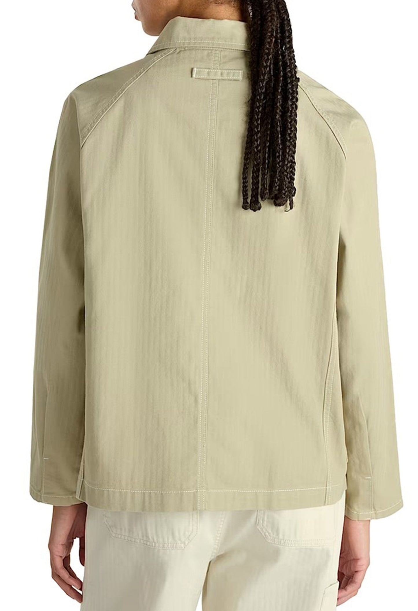 Back view of the beige Vans VN000HJRD3Z1 jacket highlighting long sleeves and relaxed fit.
