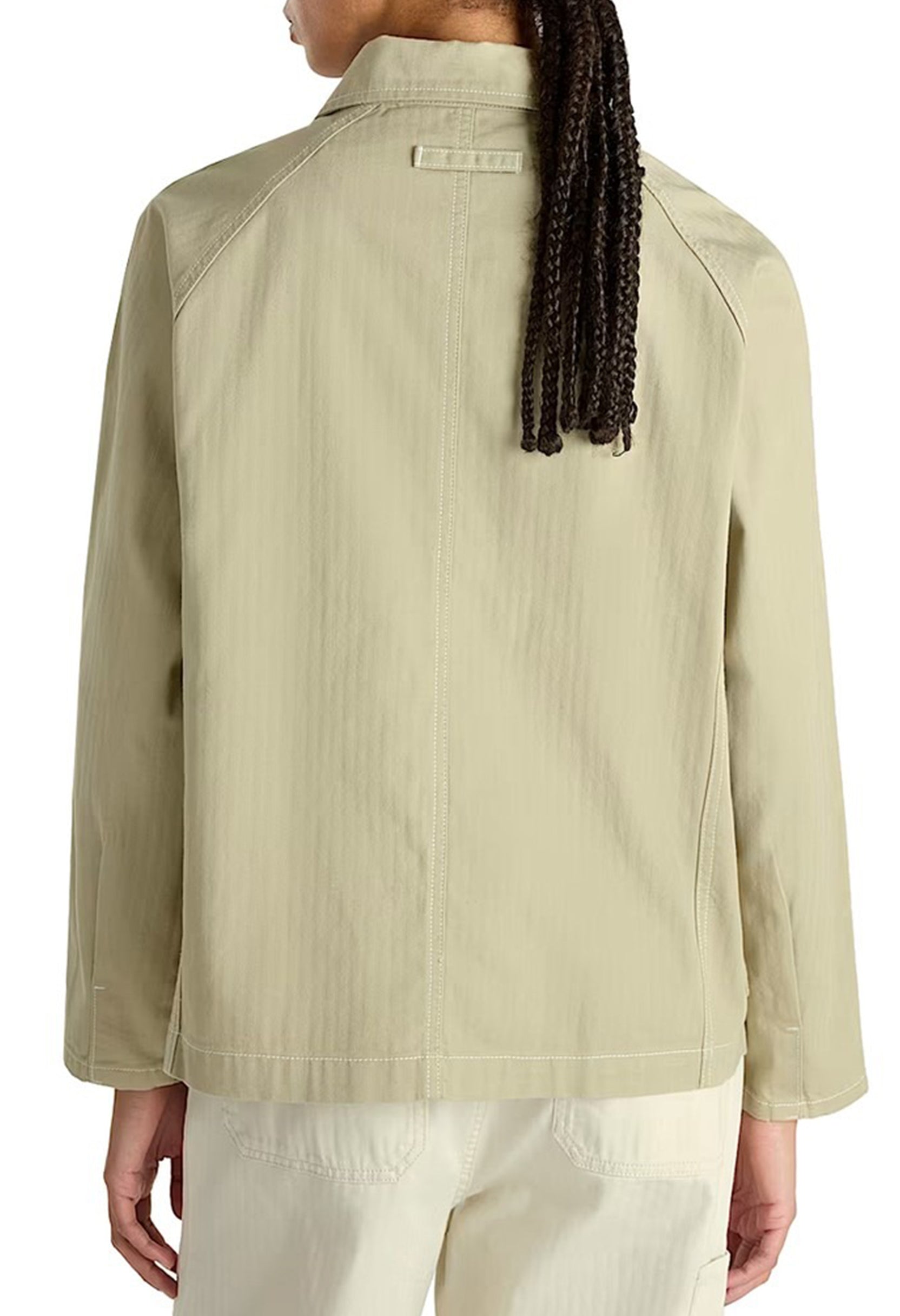 Back view of the beige Vans VN000HJRD3Z1 jacket highlighting long sleeves and relaxed fit.
