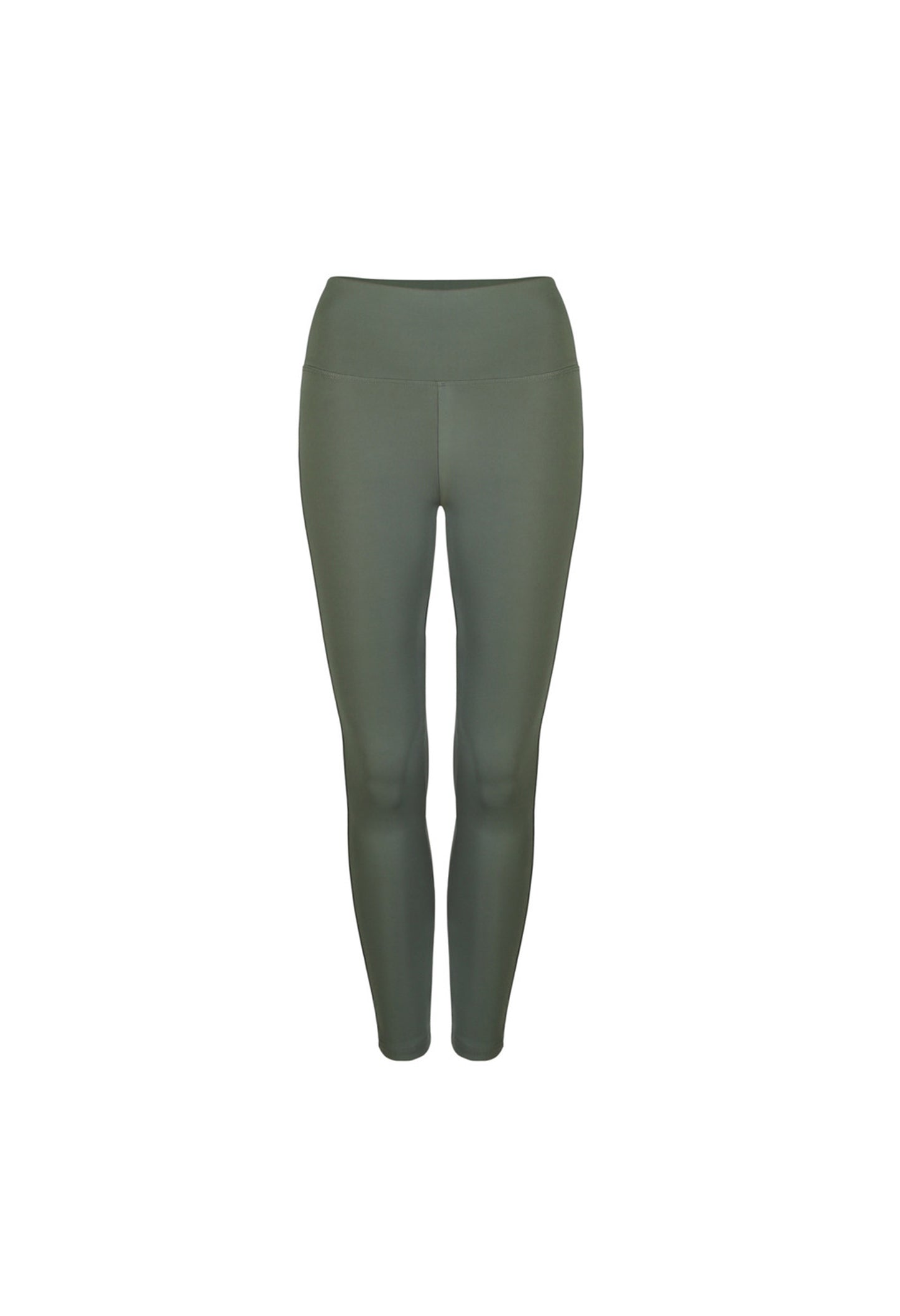 Women's microfiber compression leggings in green, flat lay view.